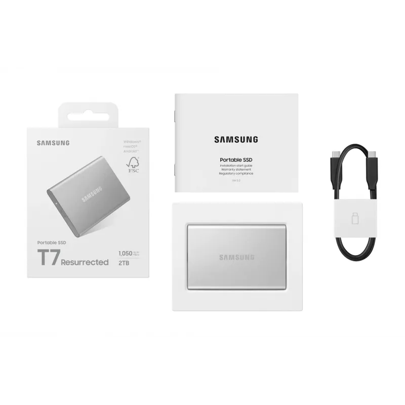 Unidad de estado sólido externa Samsung MU-PD2T0G/WW 2 TB USB Type-C 3.2 Gen 2 (3.1 Gen 2) plata