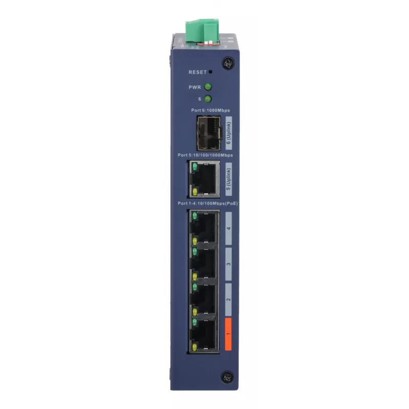 Switch gestionado reforzado DAHUA CHS4106-4ET-60 — 6 puertos, 4x PoE 10/100, L2, 4,8 Gbit/s, 8000 MAC