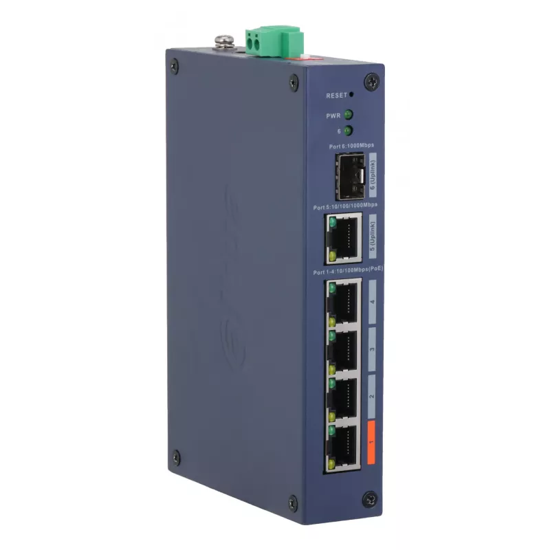 Switch gestionado reforzado DAHUA CHS4106-4ET-60 — 6 puertos, 4x PoE 10/100, L2, 4,8 Gbit/s, 8000 MAC
