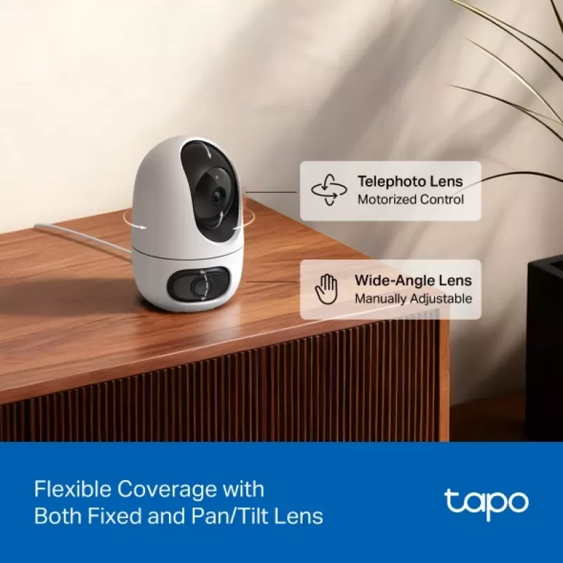 Cámara de vigilancia IP TP-Link Tapo C245D 2304×1296, objetivo de 3,1 mm, 104,3° hor., montaje en techo/pared, inalámbrica, interior, blanca
