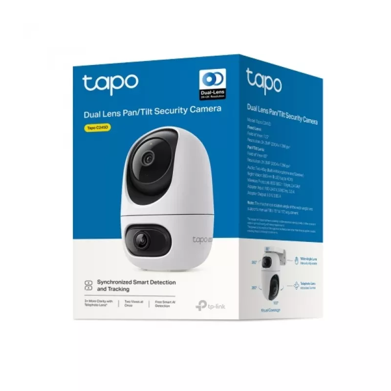 Cámara de vigilancia IP TP-Link Tapo C245D 2304×1296, objetivo de 3,1 mm, 104,3° hor., montaje en techo/pared, inalámbrica, interior, blanca