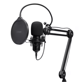 Micrófono para podcast TRUST GXT 270 Emita II+ — condensador USB, con cable, carcasa de metal, negro, cable de 2,5 m