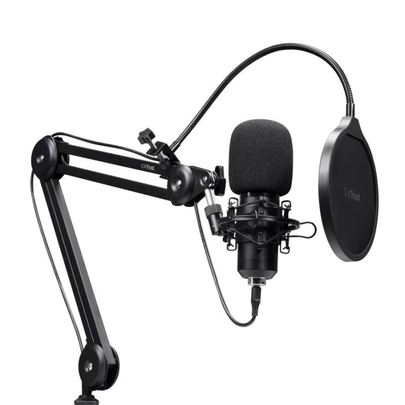 Micrófono para podcast TRUST GXT 270 Emita II+ — condensador USB, con cable, carcasa de metal, negro, cable de 2,5 m