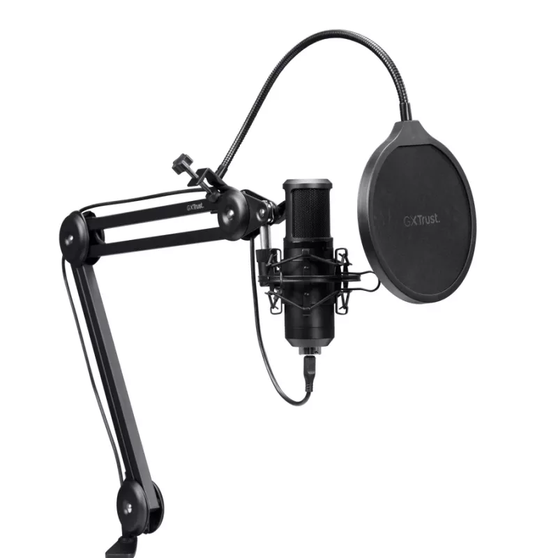Micrófono para podcast TRUST GXT 270 Emita II+ — condensador USB, con cable, carcasa de metal, negro, cable de 2,5 m