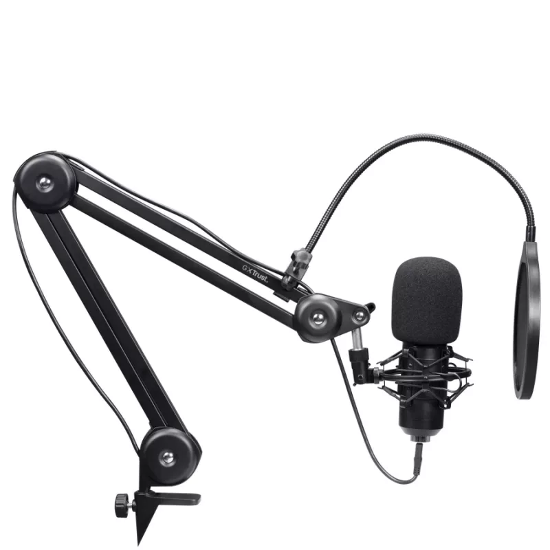 Micrófono para podcast TRUST GXT 270 Emita II+ — condensador USB, con cable, carcasa de metal, negro, cable de 2,5 m