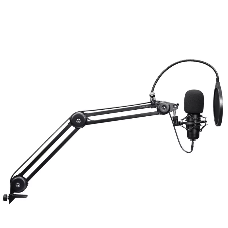 Micrófono para podcast TRUST GXT 270 Emita II+ — condensador USB, con cable, carcasa de metal, negro, cable de 2,5 m