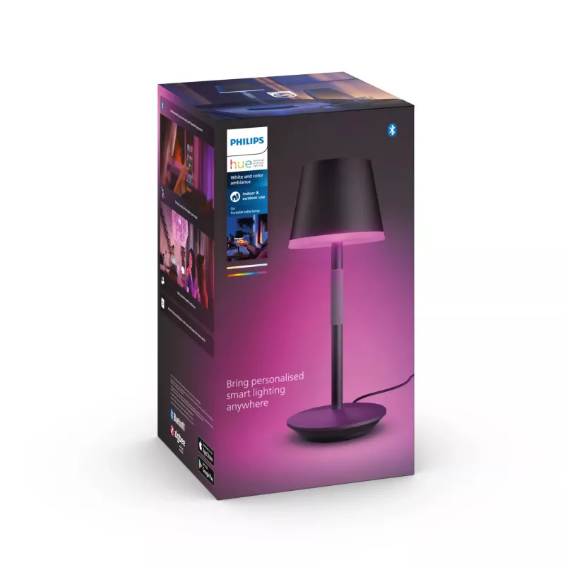 Lámpara de mesa inteligente Philips Hue Go portátil Bluetooth Zigbee negra