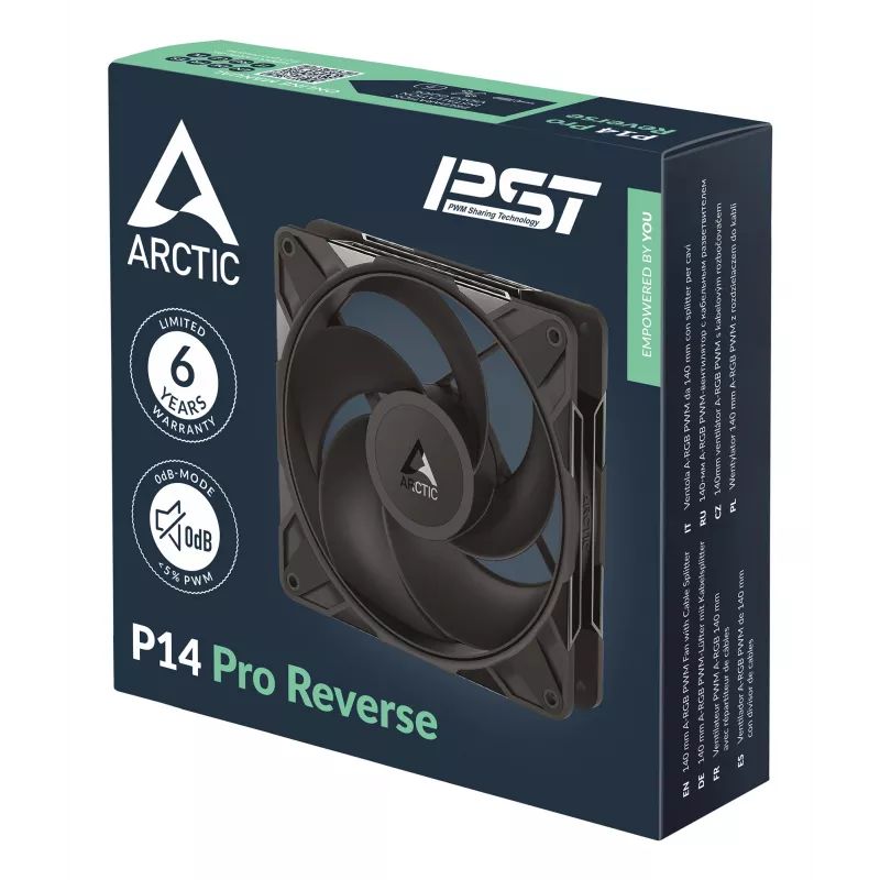 ARCTIC Freezer P14 Pro Reverse – pack de 3 – ventilador A-RGB PWM de 140 mm con cable divisor