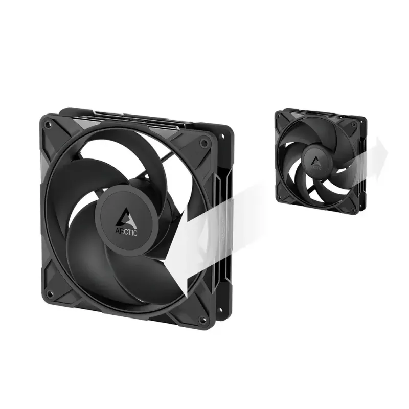 Ventilador de 140 mm Arctic Freezer P14 Pro Reverse – 166,5 m³/h, 5,1 mmH₂O, rodamiento fluido dinámico, A-RGB, PWM, negro, con cable divisor