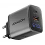 Cargador de pared AXAGON ACU-PQ67D, 67W, USB-C PD3.0 + USB-A QC4+, 2 salidas, pantalla LCD, 100–240V