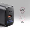 Cargador de pared AXAGON ACU-PQ67D, 67W, USB-C PD3.0 + USB-A QC4+, 2 salidas, pantalla LCD, 100–240V