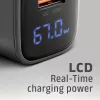 Cargador de pared AXAGON ACU-PQ67D, 67W, USB-C PD3.0 + USB-A QC4+, 2 salidas, pantalla LCD, 100–240V