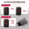 Cargador de pared AXAGON ACU-PQ67D, 67W, USB-C PD3.0 + USB-A QC4+, 2 salidas, pantalla LCD, 100–240V