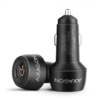 Cargador de coche AXAGON PWC-PQ48, 48 W, USB-C (PD3.0) + USB-A (QC4+), entrada 12–24 V, negro