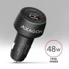 Cargador de coche AXAGON PWC-PQ48, 48 W, USB-C (PD3.0) + USB-A (QC4+), entrada 12–24 V, negro