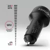 Cargador de coche AXAGON PWC-PQ48, 48 W, USB-C (PD3.0) + USB-A (QC4+), entrada 12–24 V, negro