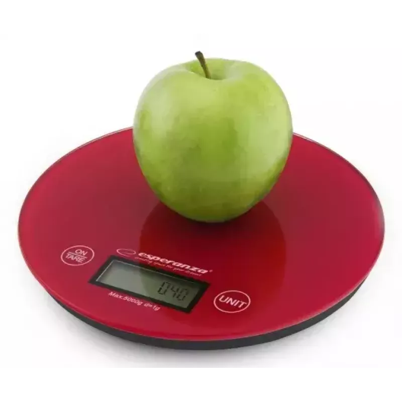 Báscula de cocina electrónica ESPERANZA EKS003R — capacidad de 5 kg, tara, g/lb/oz, rojo