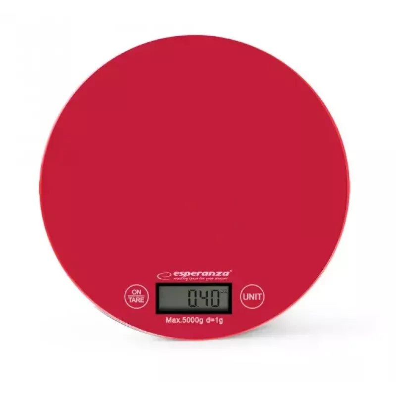 Báscula de cocina electrónica ESPERANZA EKS003R — capacidad de 5 kg, tara, g/lb/oz, rojo