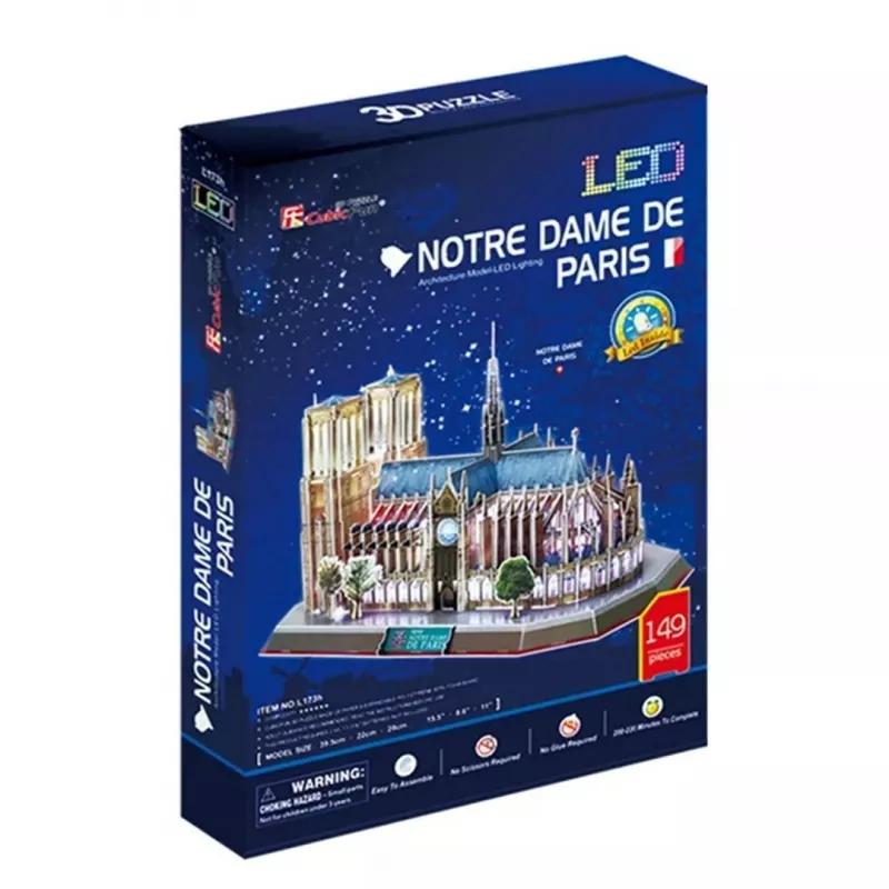 Puzle 3D CubicFun Notre Dame (luz) — modelo DA-20509, edición ligera iluminada