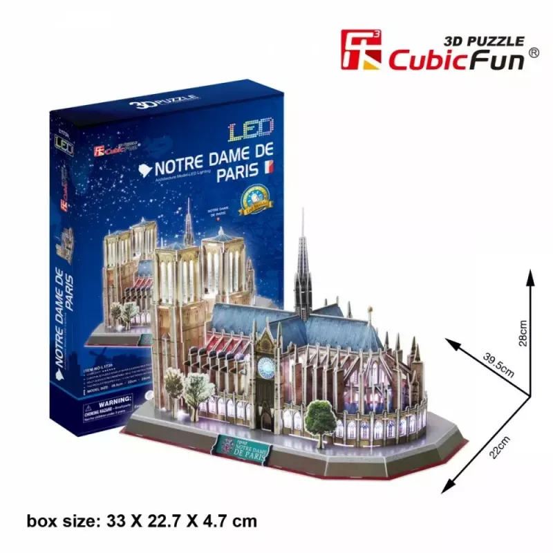 Puzle 3D CubicFun Notre Dame (luz) — modelo DA-20509, edición ligera iluminada