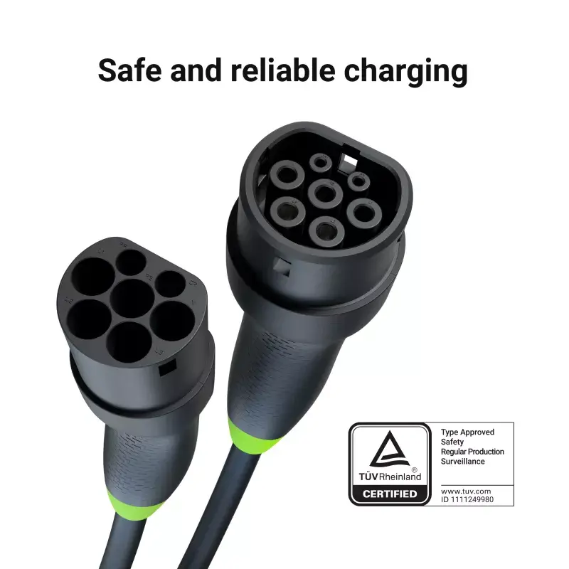 Cable de carga Green Cell EVKABGC01 Type 2 — 5 m, 22 kW (trifásico), 32 A, negro