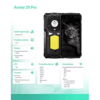 Smartphone UleFone Armor 29 Pro 5G 16/512GB negro, robusto 5G, 16GB RAM, 512GB almacenamiento