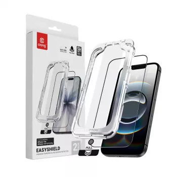 Protector de pantalla de cristal templado Crong EasyShield 2-Pack Full Glue para iPhone 16e / iPhone 14 / iPhone 13 / iPhone 13 Pro, aluminosilicato, brillante