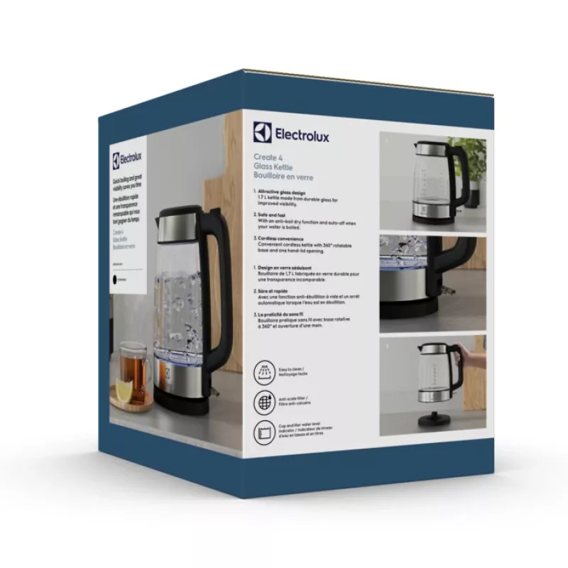 Hervidor eléctrico Electrolux E4GK1-4GB 1,7 L 2200 W negro, acero inoxidable, transparente