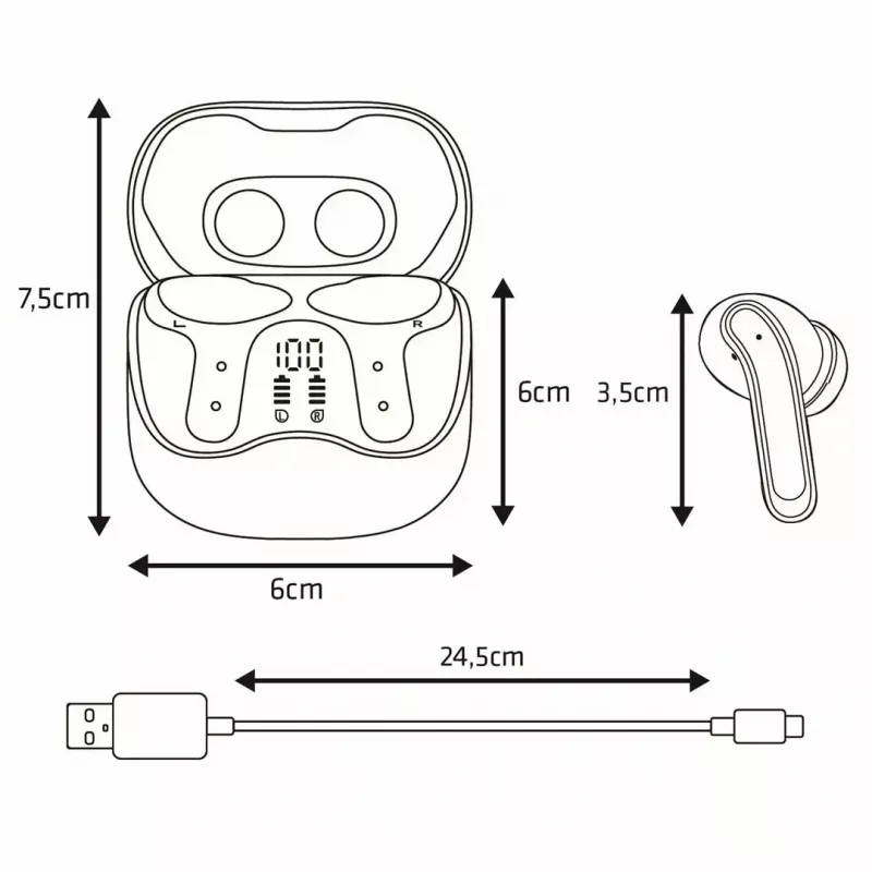 Auriculares inalámbricos in-ear Audiocore AC591 PRO — ANC híbrido, ENC, 6 micrófonos, carga USB‑C, hasta 9 h de reproducción, compatible con Tuya, negro