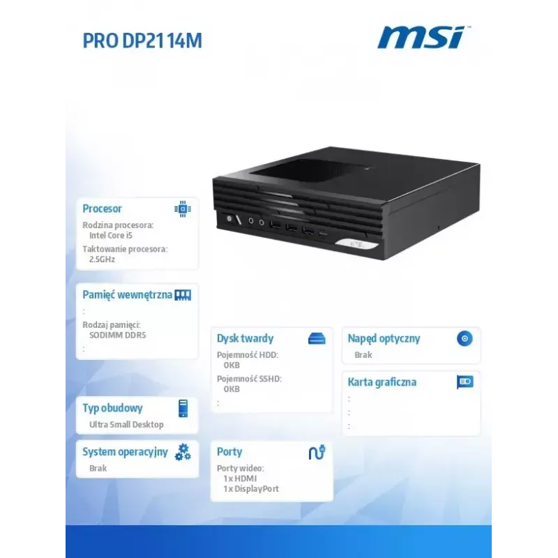 PC de sobremesa MSI PRO DP21 14M-243BEU — Intel Core i5-14400, Wi‑Fi, Bluetooth, negro