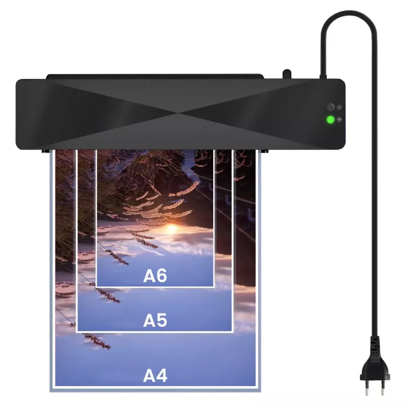 Plastificadora en frío/caliente SAVIO LR-01/B — ancho máx. de plastificado 230 mm, 320 mm/min, 300 W, negra