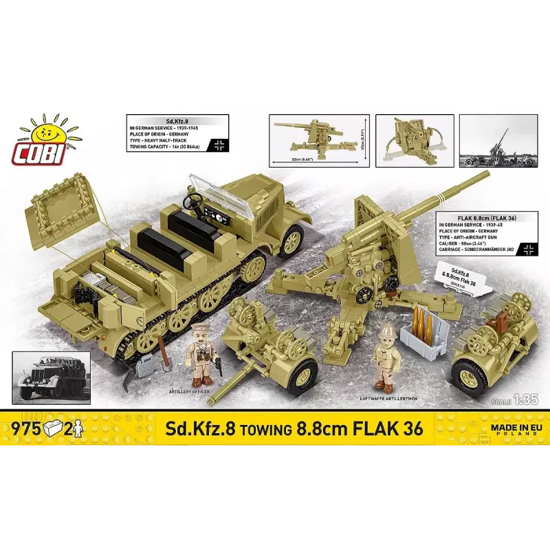 Cobi Blocks Sd.Kfz.8 con 8,8 cm Flak 36 set de construcción, 975 piezas