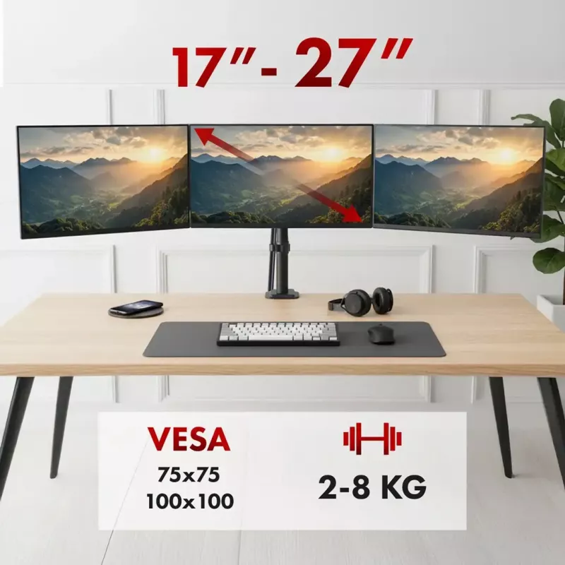 Soporte de monitor MACLEAN MC-137 — resorte de gas, para 3 monitores 17