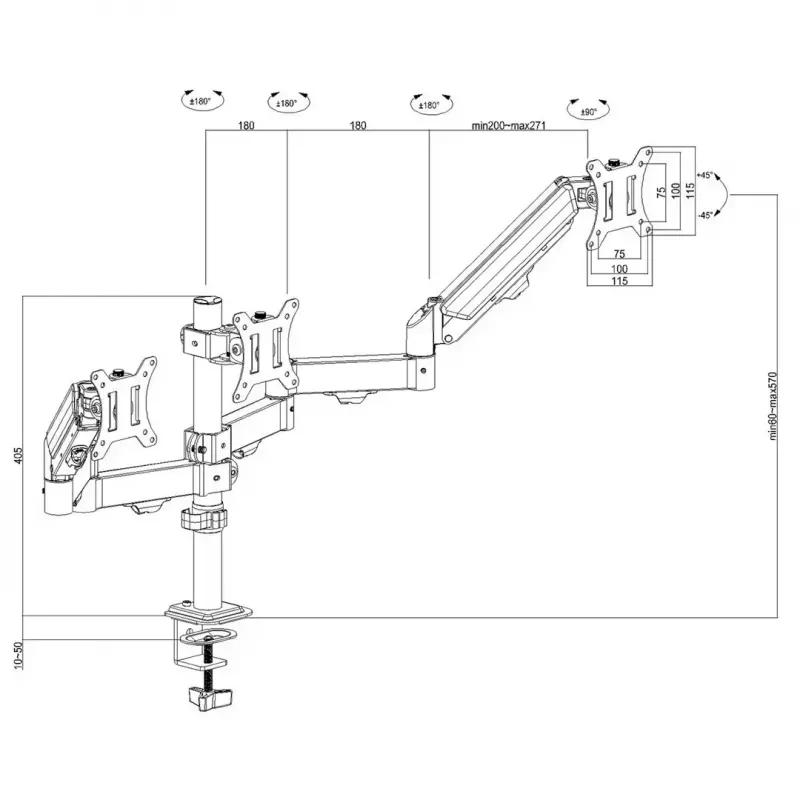 Soporte de monitor MACLEAN MC-137 — resorte de gas, para 3 monitores 17