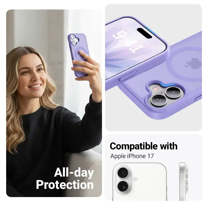 Funda MagSafe magnética Crong Hybrid Matte para iPhone 17 — lavanda translúcido, PC+TPU