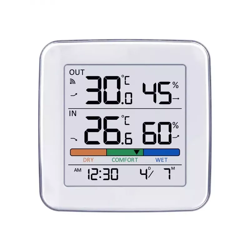 Estación meteorológica inalámbrica GreenBlue GB169 — temperatura y humedad interior/exterior, reloj, alarma, alcance hasta 60 m, °C/°F seleccionable