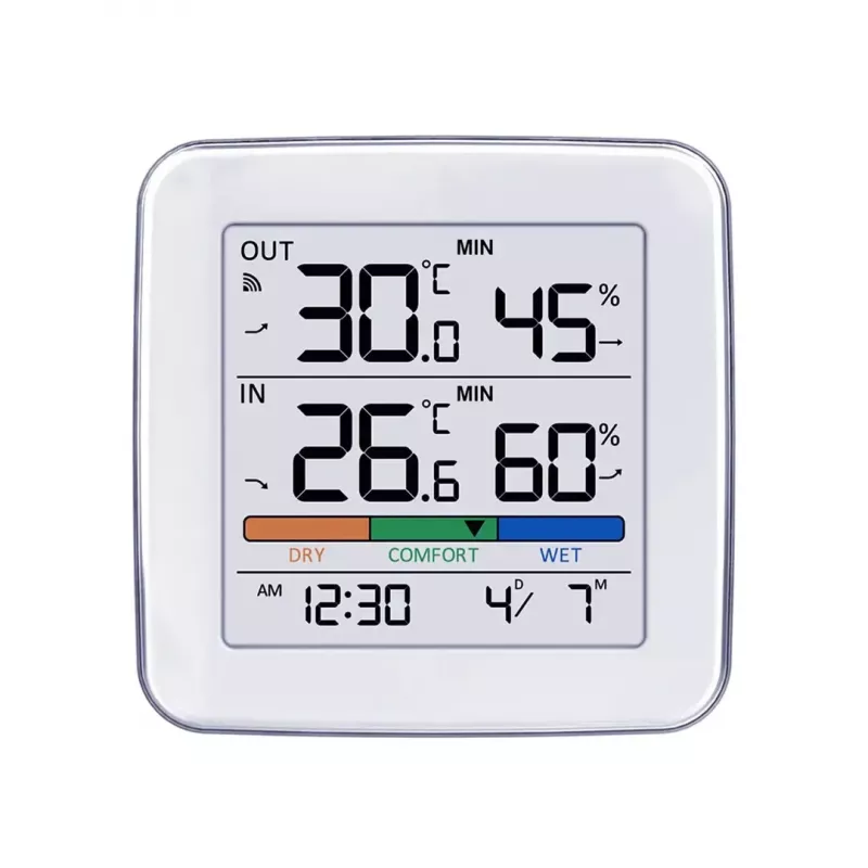 Estación meteorológica inalámbrica GreenBlue GB169 — temperatura y humedad interior/exterior, reloj, alarma, alcance hasta 60 m, °C/°F seleccionable