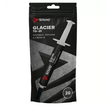 Pasta térmica SAVIO TG-01 2G — conductividad térmica 4,7 W/m·K, 2 ml, gris/negro
