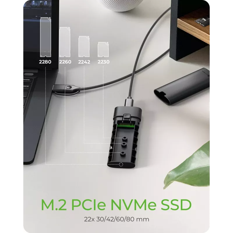 Caja para M.2 NVMe ICY BOX con USB 3.2 Gen 2 Type-C, caja para SSD, M.2, PCI Express, 10 Gbit/s, Hot-Swap, negra