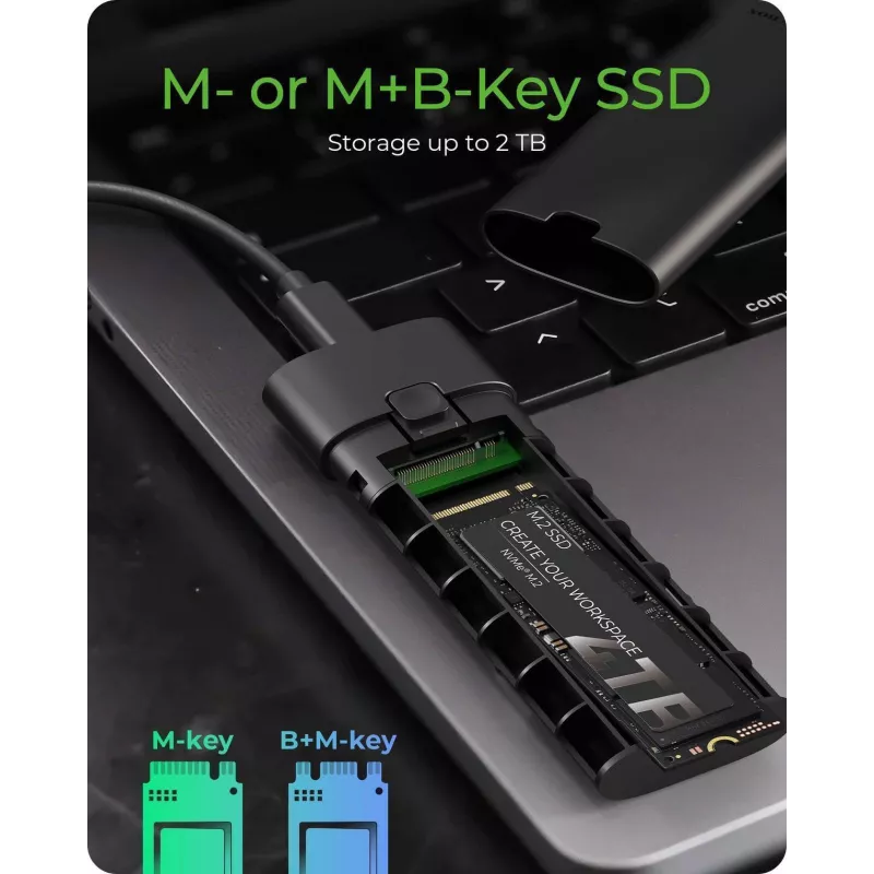Caja para M.2 NVMe ICY BOX con USB 3.2 Gen 2 Type-C, caja para SSD, M.2, PCI Express, 10 Gbit/s, Hot-Swap, negra