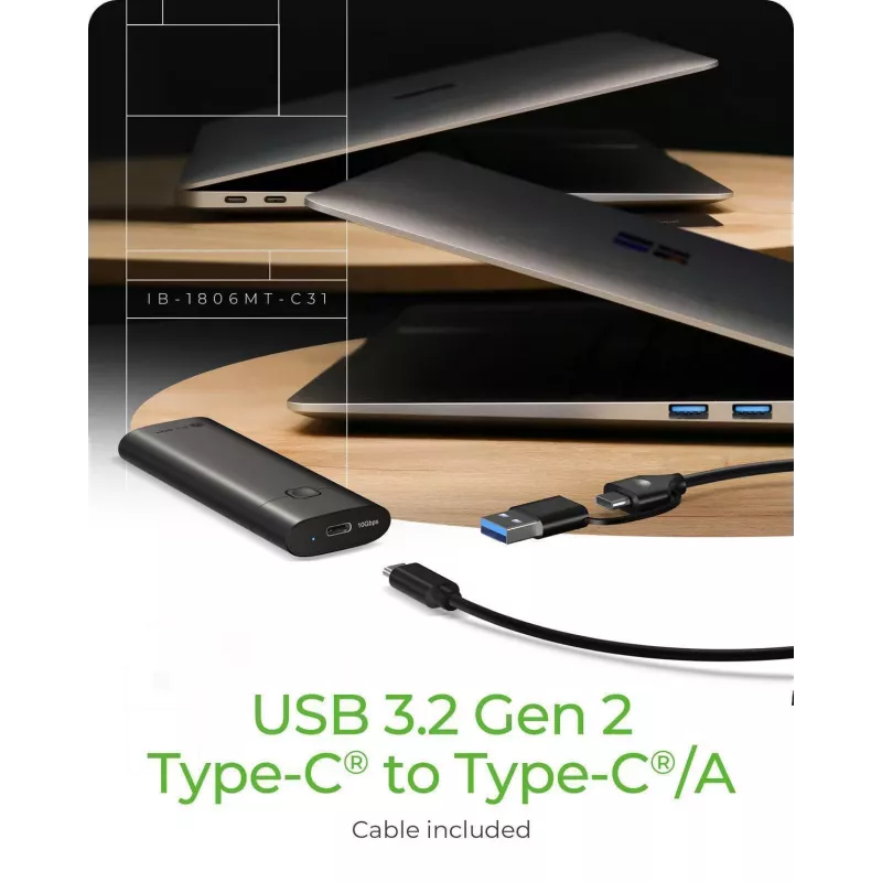 Caja para M.2 NVMe ICY BOX con USB 3.2 Gen 2 Type-C, caja para SSD, M.2, PCI Express, 10 Gbit/s, Hot-Swap, negra