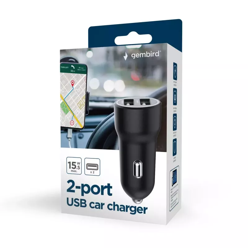 Cargador de coche Gembird TA-UC-2A15-CAR-01 smartphone smartwatch tablet 2 puertos USB