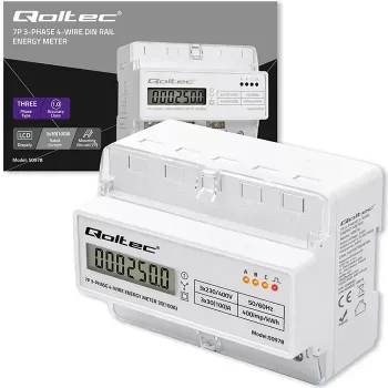 Contador de energía trifásico para carril DIN QOLTEC 50978 — 400 V, 100 A