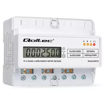 Contador de energía trifásico para carril DIN QOLTEC 50978 — 400 V, 100 A