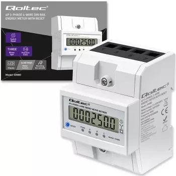 Contador de energía trifásico QOLTEC 50980 — 400 V, 100 A con reset