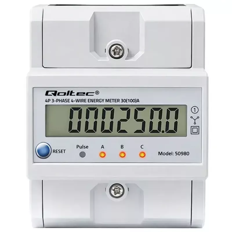 Contador de energía trifásico QOLTEC 50980 — 400 V, 100 A con reset