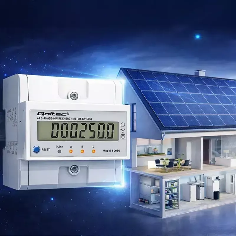 Contador de energía trifásico QOLTEC 50980 — 400 V, 100 A con reset