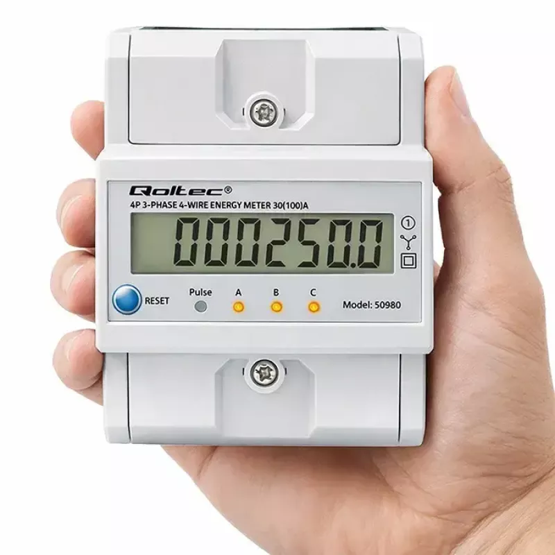 Contador de energía trifásico QOLTEC 50980 — 400 V, 100 A con reset