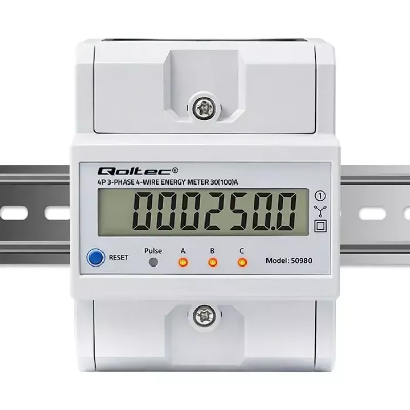 Contador de energía trifásico QOLTEC 50980 — 400 V, 100 A con reset