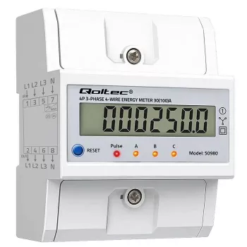 Contador de energía trifásico QOLTEC 50980 — 400 V, 100 A con reset